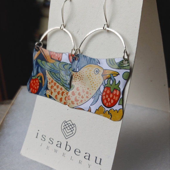 ๐SOLD๐The Strawberry Thief William Morris Folk Art Earrings - Picture 9 of 9